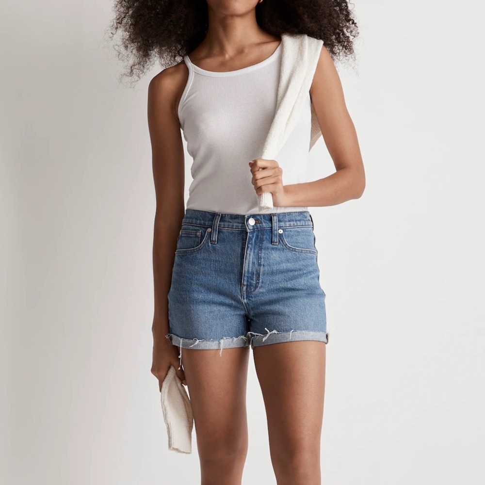 Madewell High Rise Raw Hem Distressed Denim Shorts Blue Size 26